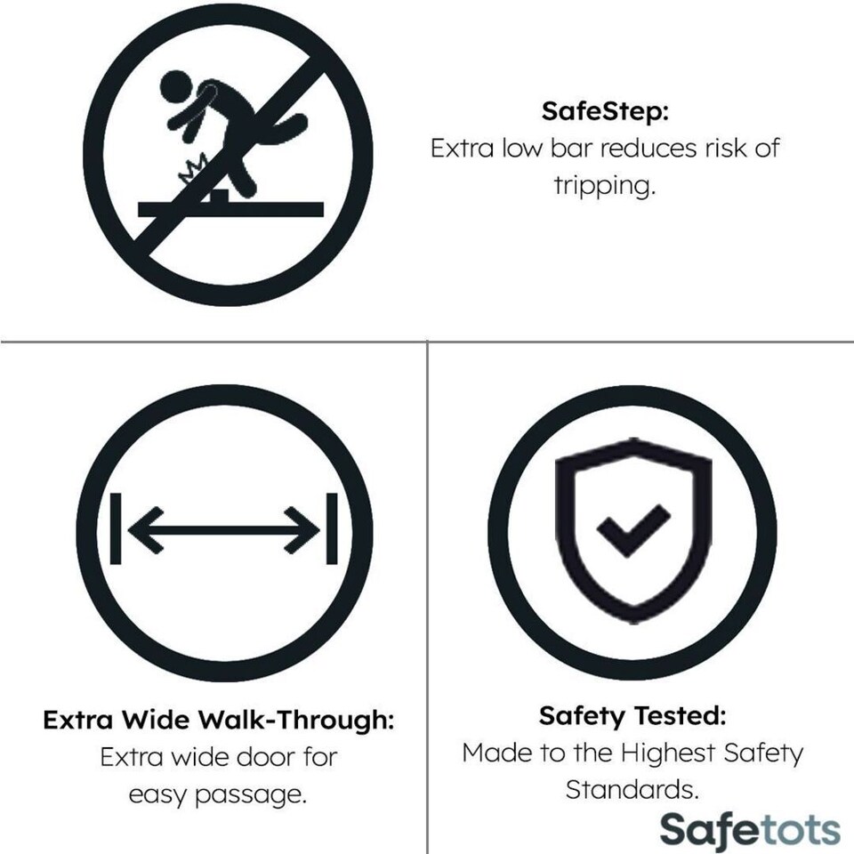 image 1 of Safetots SafeStep Gate, White, 110cm - 117cm, Extra Low Walkthough, 81cm Extra Wide Doorway, Extra Wide Gate for Stairs, Hallways and Doors, Baby and Toddler, Easy Installation