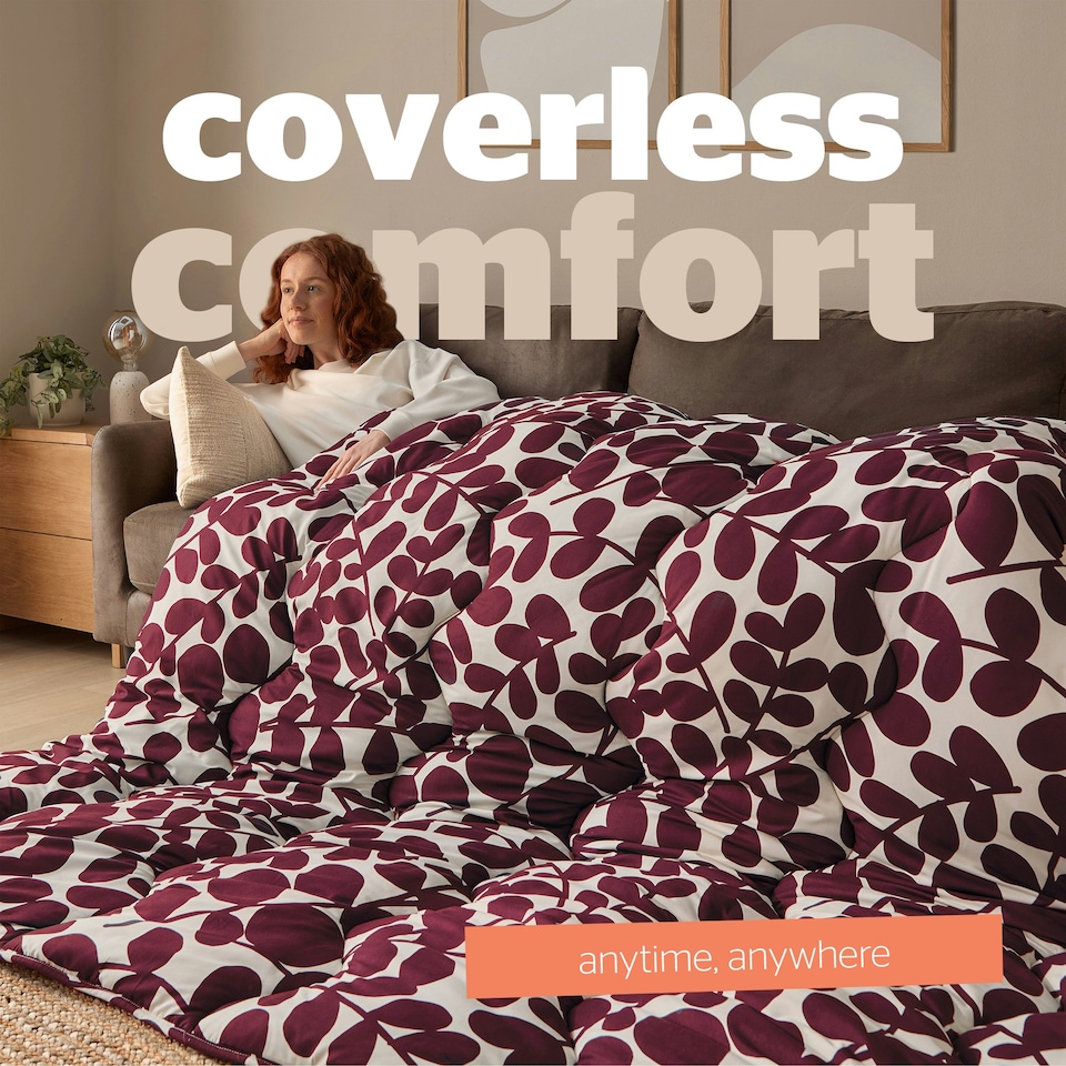 image 1 of Silentnight Coverless 10.5 Tog Duvet and Pillowcase Set, Leaf Print | Purple | Single