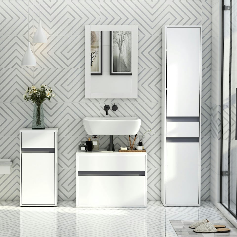 image 1 of HOMCOM Modern Minimalistic Bathroom Storage Cabinet Drawer Cupboard Shelf White