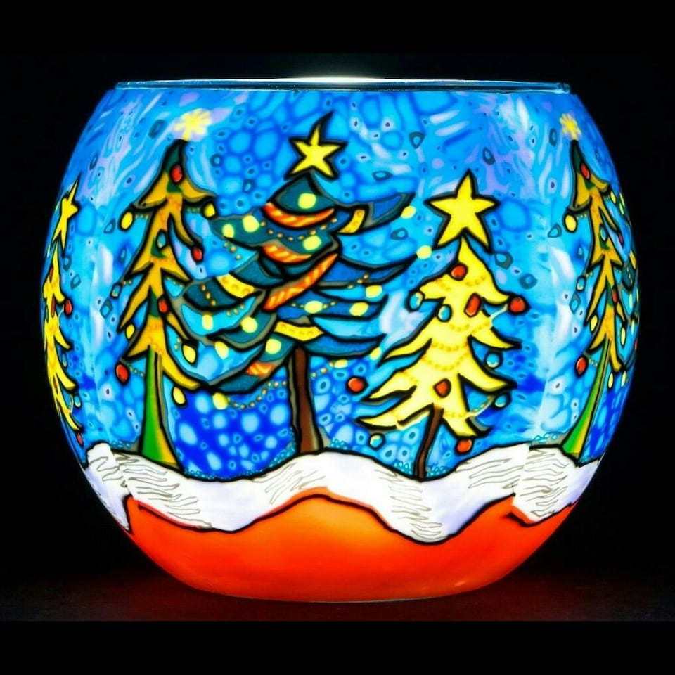 Milford Collection Tealight Holder Glass Nightlight Snowy Christmas