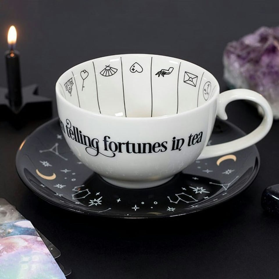 image 1 of Something Different Fortune Telling Ceramic Tea Cup - White/Black - One Size