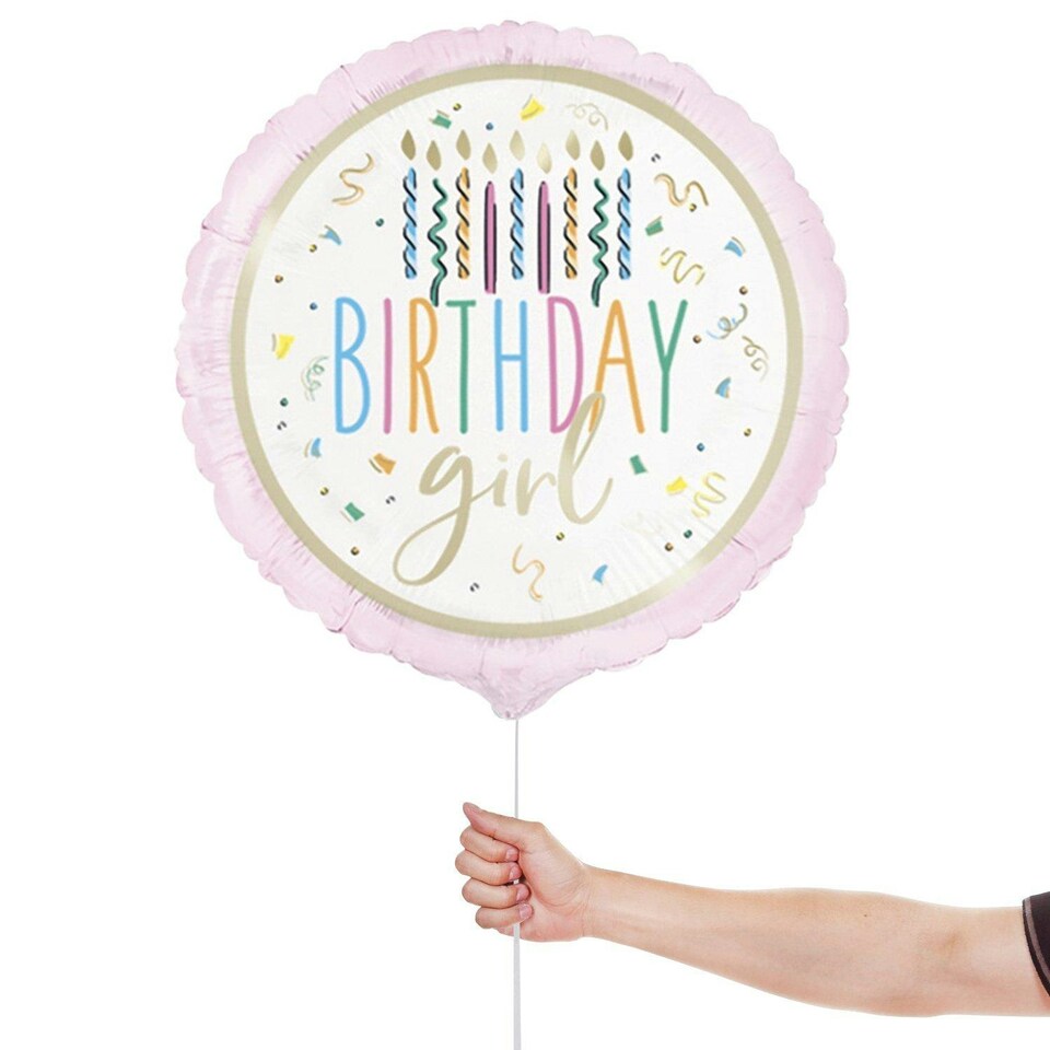 image 1 of Happy Birthday Girl Round Foil Helium Balloon 46cm / 18 in Pink