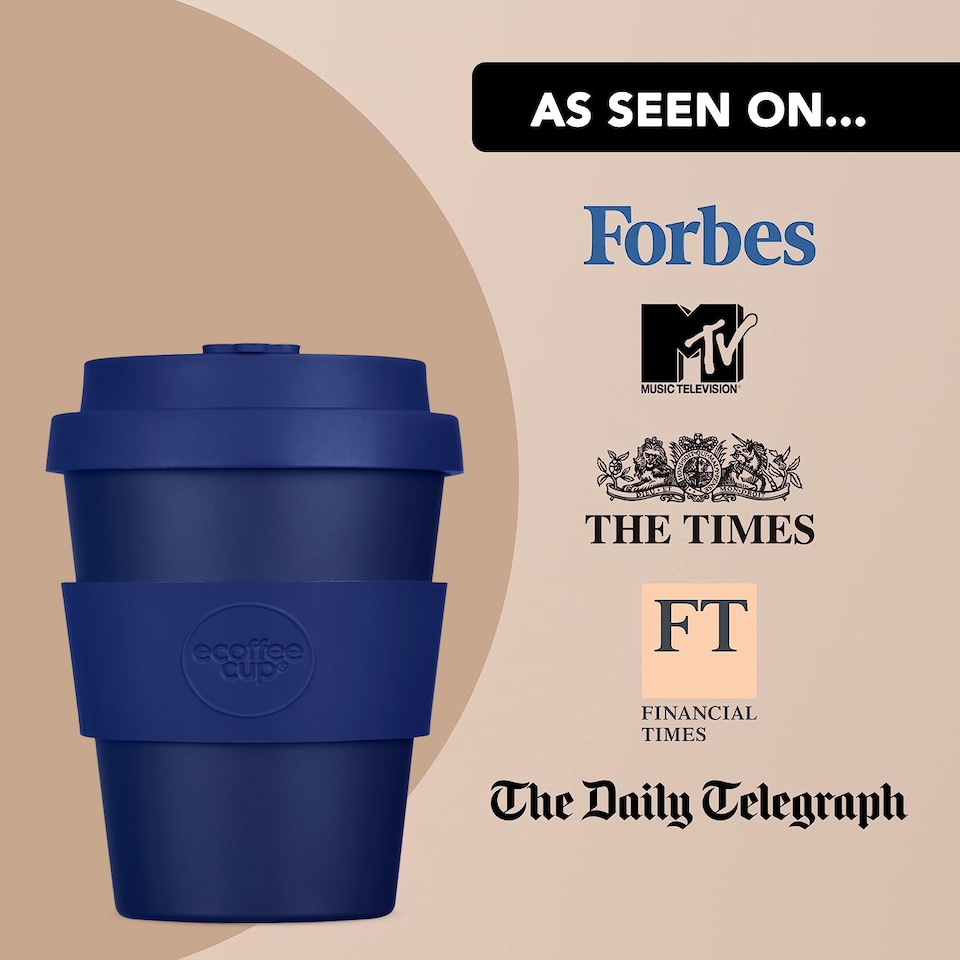 image 1 of Ecoffee Cup 6oz 180ml Reusable Eco-Friendly, Plant Based Coffee Cup with Silicone Lid & Sleeve, Dark Energy | Blue | Dark Energy
