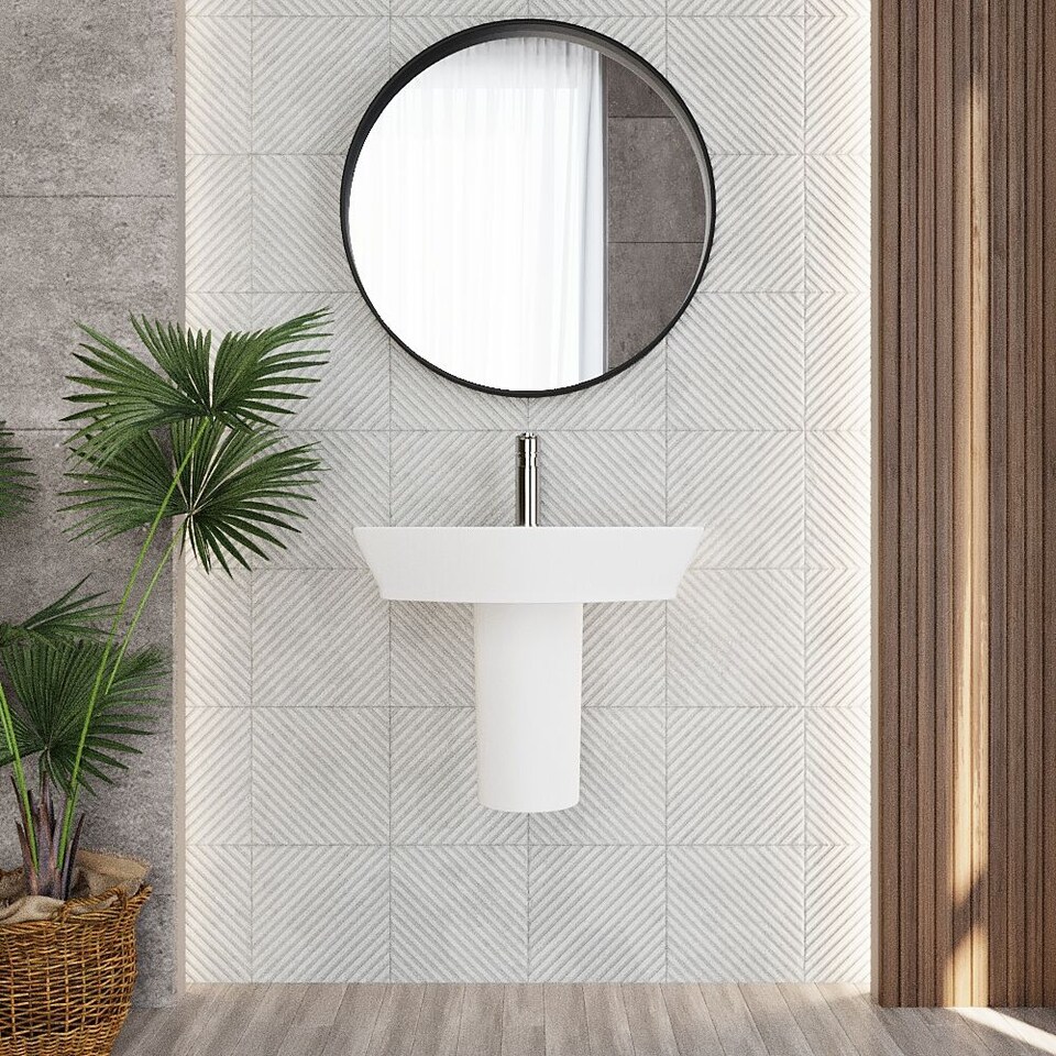 image 1 of Balterley Spirit Square Ceramic Basin and Semi Pedestal - Balterley | White | White