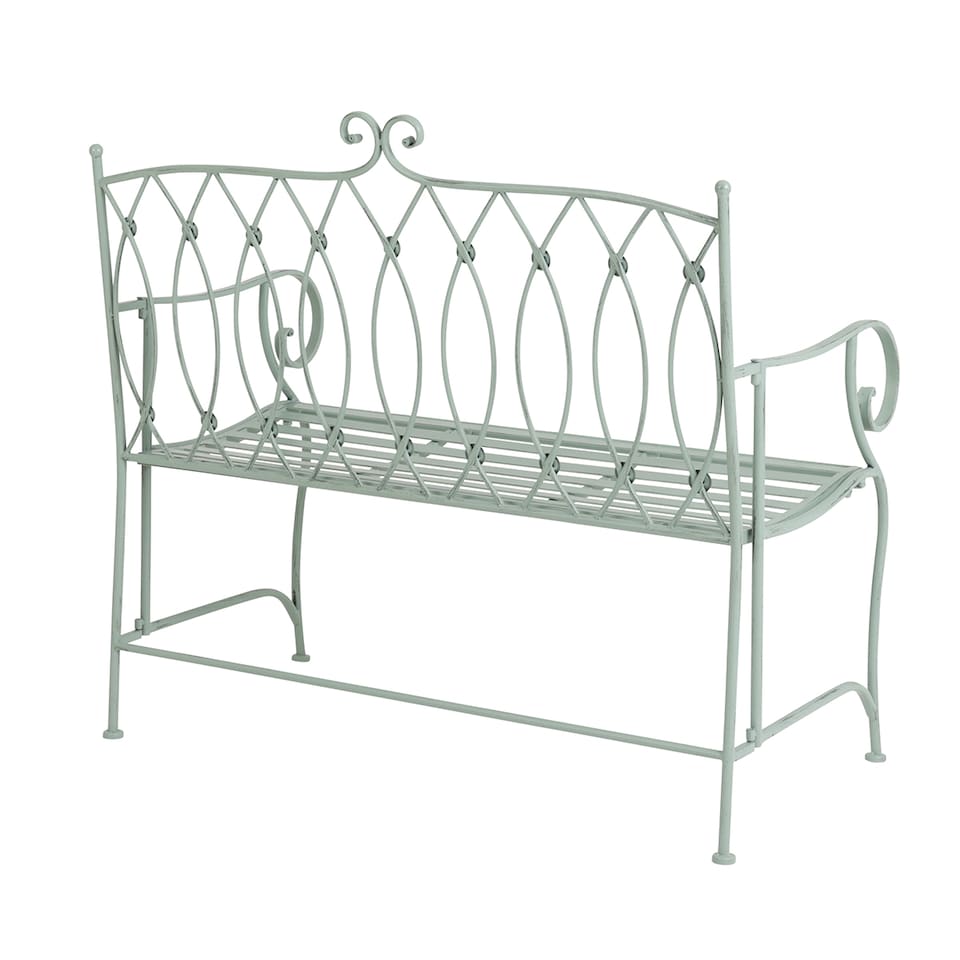 image 1 of Charles Bentley Decorative Wrought Iron Outdoor Rustic Bench - Sage Green