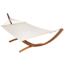 Hammock Thorsten - wooden frame, for 2 people, height adjustable, durable fabric | White | white | 415 x 150 x 124 cm | 1