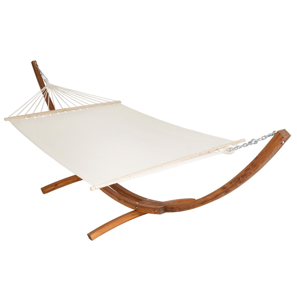 image 1 of Hammock Thorsten - wooden frame, for 2 people, height adjustable, durable fabric | White | white | 415 x 150 x 124 cm | 1