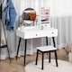 image 2 of HOMCOM Dressing Table Set with Mirror and Stool, Vanity Makeup Table with 3 Drawers and Open Shelves for Bedroom, Living Room, White