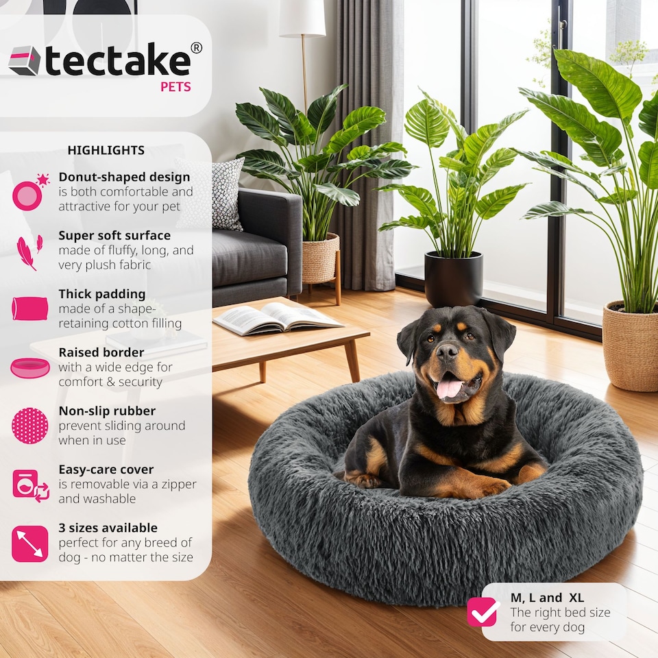 image 1 of Dog Bed Maja - round with long plush, thick padding with raised edge, washable and non-slip | Grey | grey | XL | 1