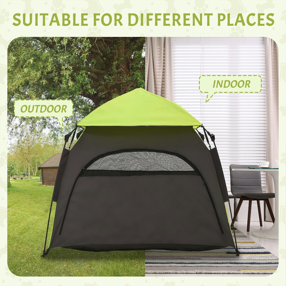 image 1 of PawHut Foldable Dog Cat Tent with Water-Resistant Oxford Cloth, Carry Bag Green