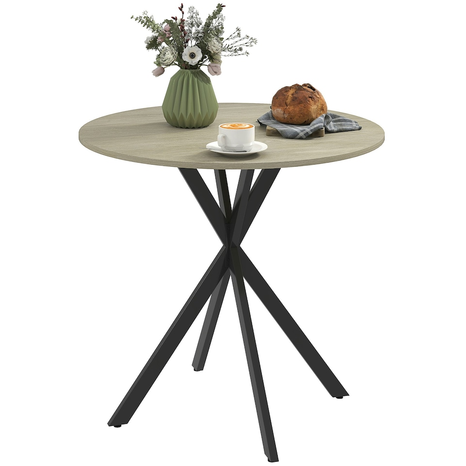 image 1 of HOMCOM 80cm Round Dining Table, Industrial Kitchen Table with Steel Legs Brown | Black