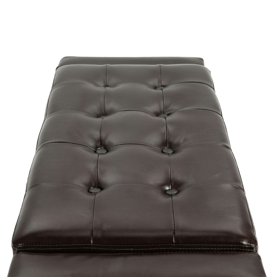 image 1 of HOMCOM 40x90cm PU Leather Storage Ottoman Bench Wood Frame w/ Tufting Feet Brown