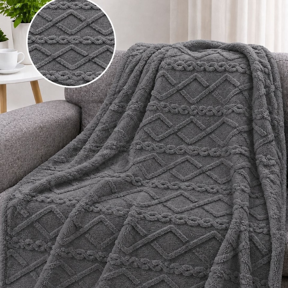 image 1 of Soft Cable Throw Blanket – Cosy Textured Home Decorative Warm Blanket 150 x 200cm