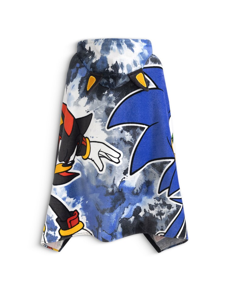 image 1 of Sonic The Hedgehog Shadow Boys Black Blue Poncho Towel | Hooded Beachwear with 3D Hood Detail & Graphic Character Design | Kids Poolside Towel Robe | Sonic Merch