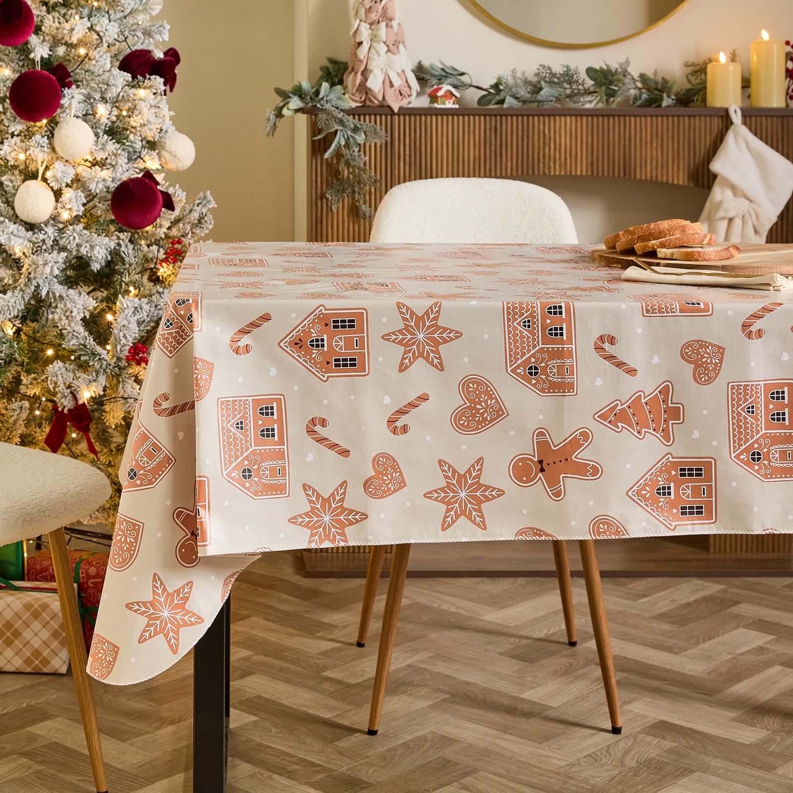 OHS Festive Print Tablecloth Table Protector Home Xmas Decor Tableware in Natural