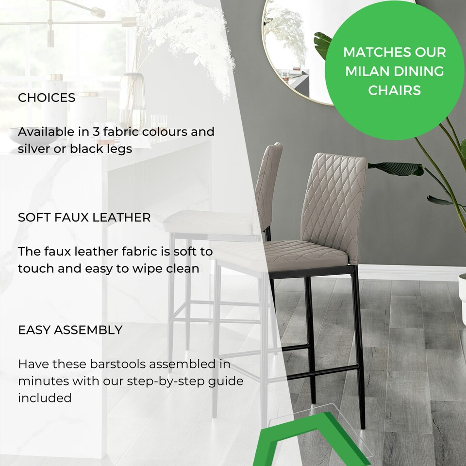 image 1 of Furniturebox 2x Milan Cappuccino Beige Leather Black Leg Bar Stools
