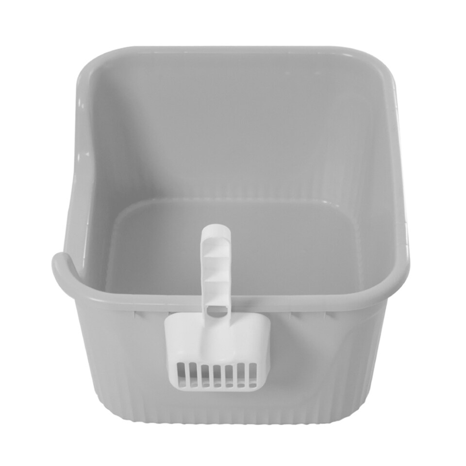image 1 of Living and Home Open Top Cat Litter Box with Scoop | Grey