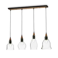 Gretel 4 Light Ceiling Pendant Bar Black with Clear Glass Shades, E27