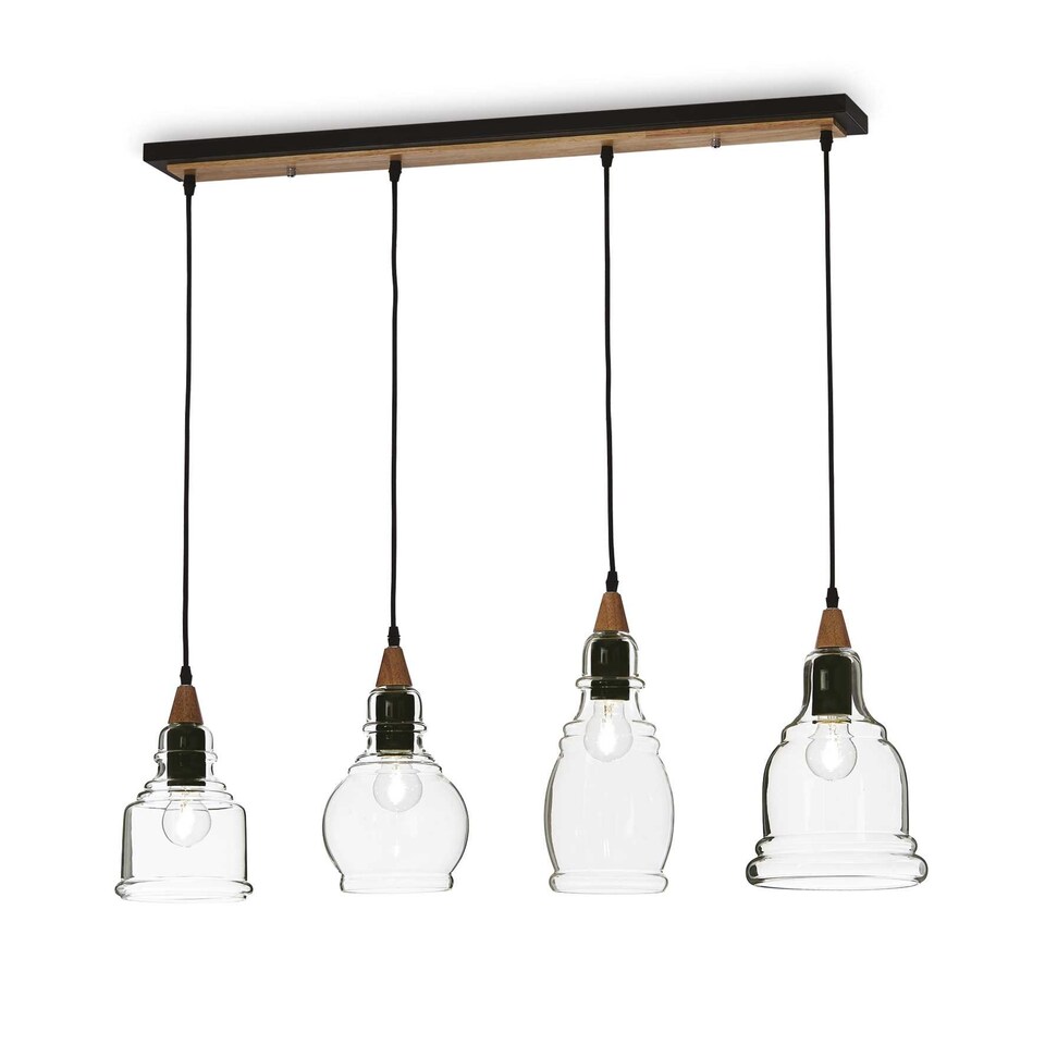Gretel 4 Light Ceiling Pendant Bar Black with Clear Glass Shades, E27