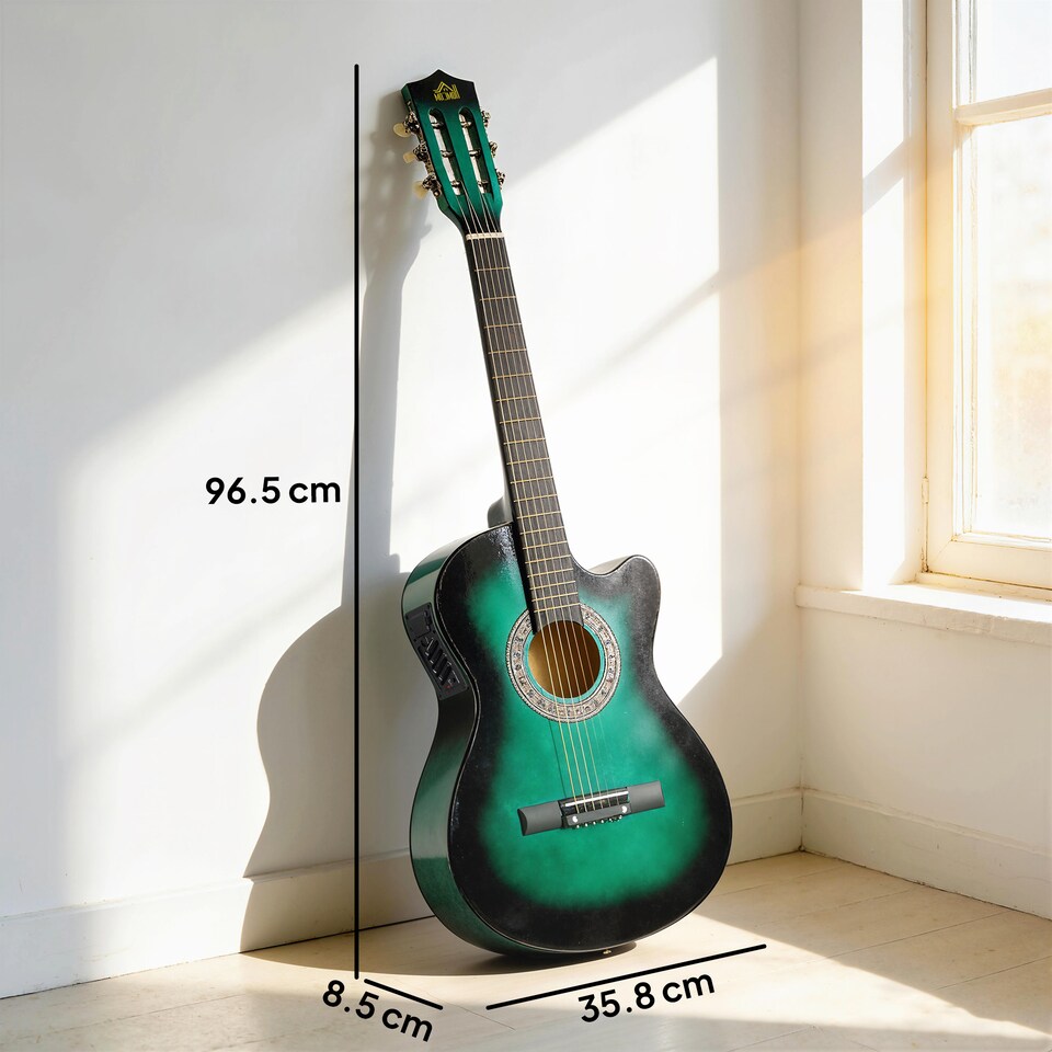 image 1 of HOMCOM Beginner Acoustic Electric Cutaway Guitar Adult Junior Guitar, Green | Green | Dark Green | 38 inch