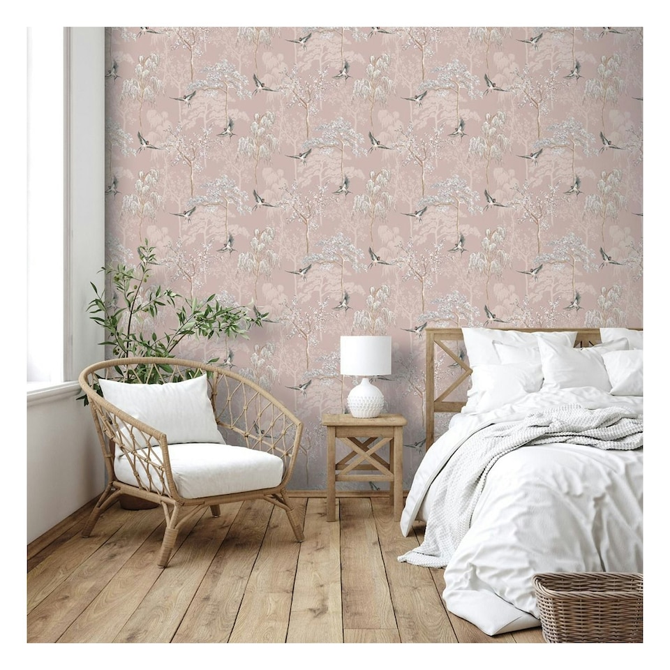 image 1 of World of Wallpaper Japanese Garden Wallpaper - Blush Pink - 10m x 53cm Pink