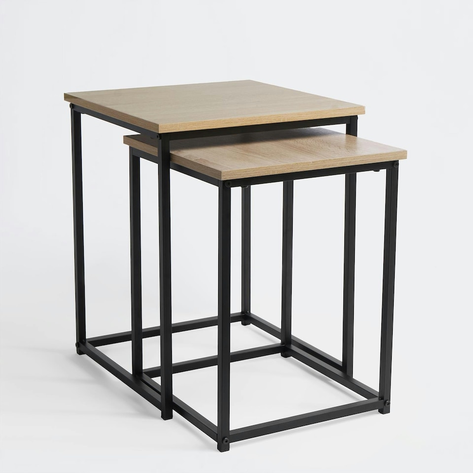 image 1 of OHS 2 Piece Wood Top Modern Home Decor Side End Nest Of Tables - Natural