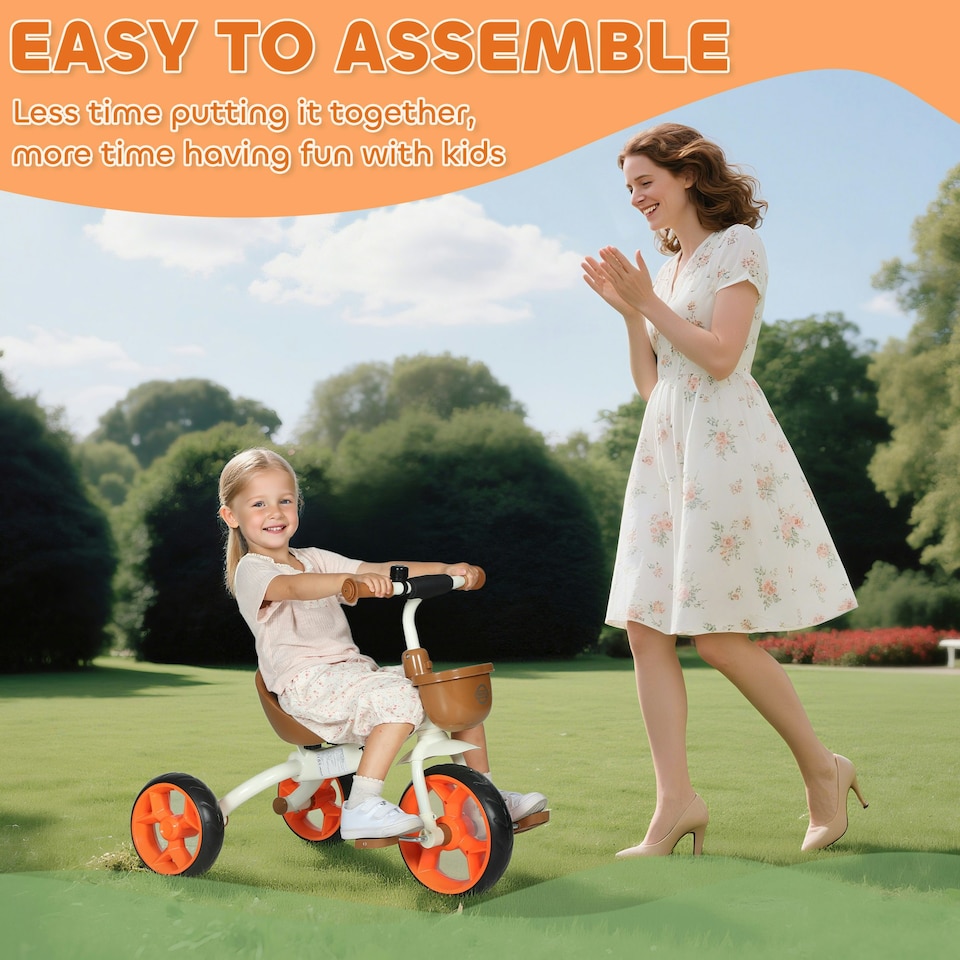 image 1 of Toddler Tricycle with Front Basket for Ages 2-5 Years Boys and Girls, Orange