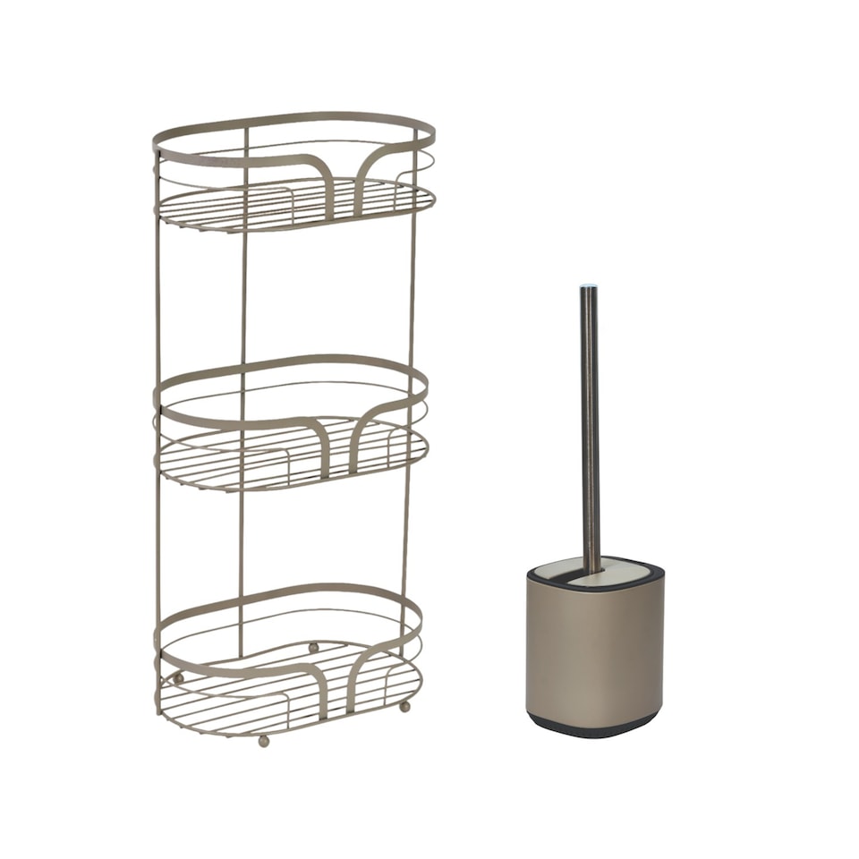 image 1 of Showerdrape Beige Bathroom Accessory Set Floor Caddy with Toilet Brush and Holder | Cream