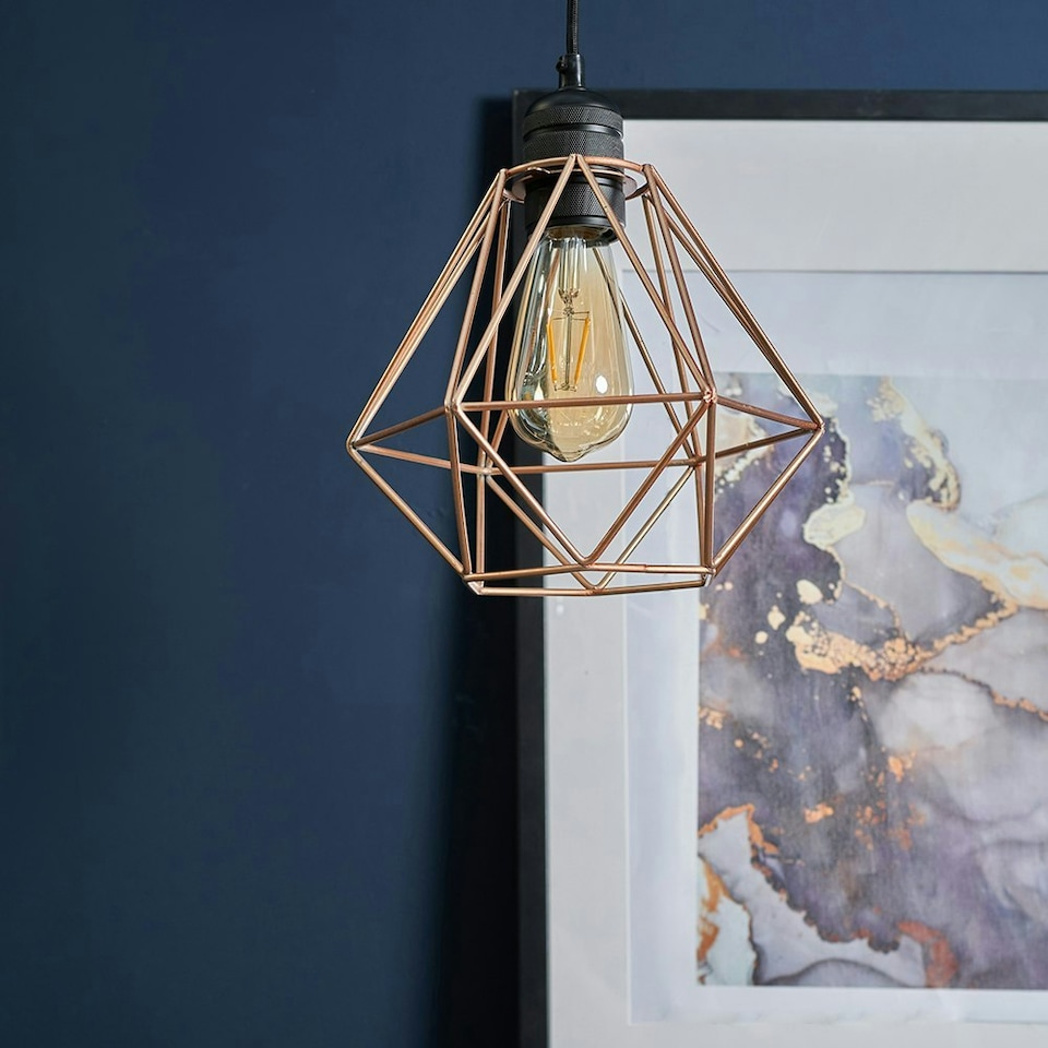 image 1 of ValueLights Modern Geometric Copper Metal Basket Cage Ceiling Pendant Light Shade
