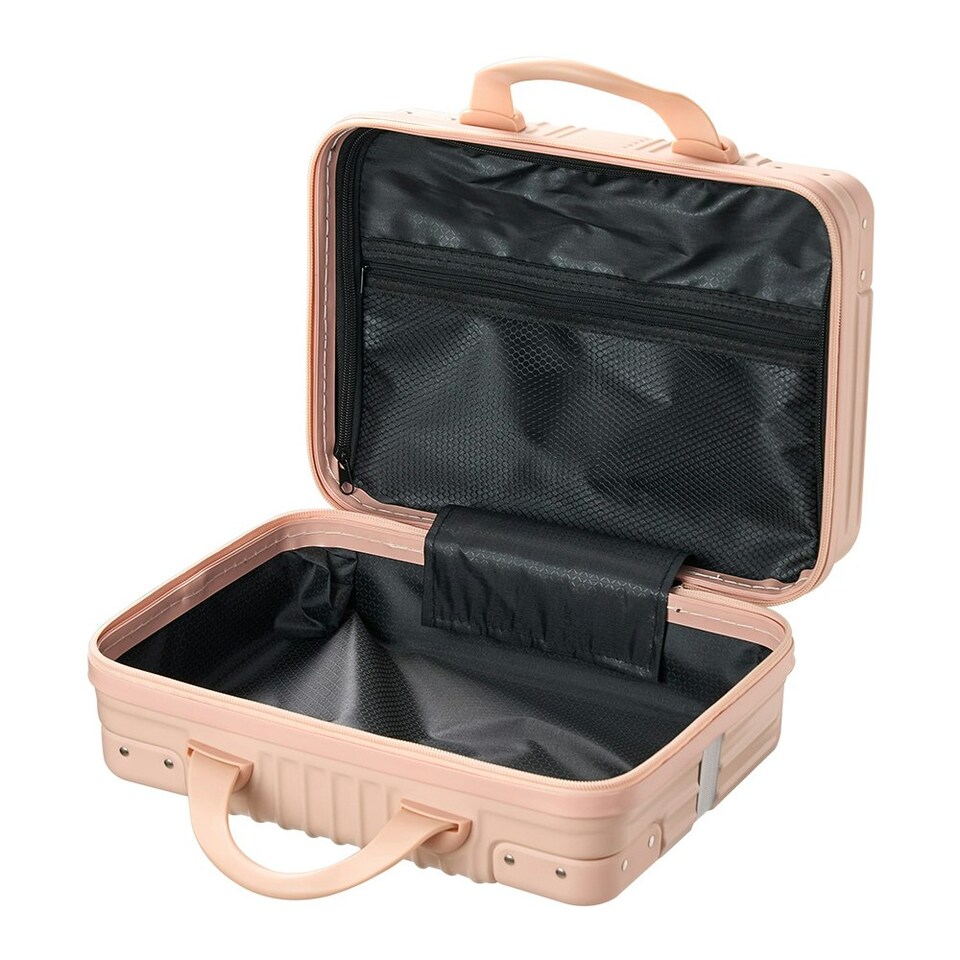 image 1 of Living and Home Portable 12 inch Hard Shell Carry on Makeup Travel Case Pink | Personal Item