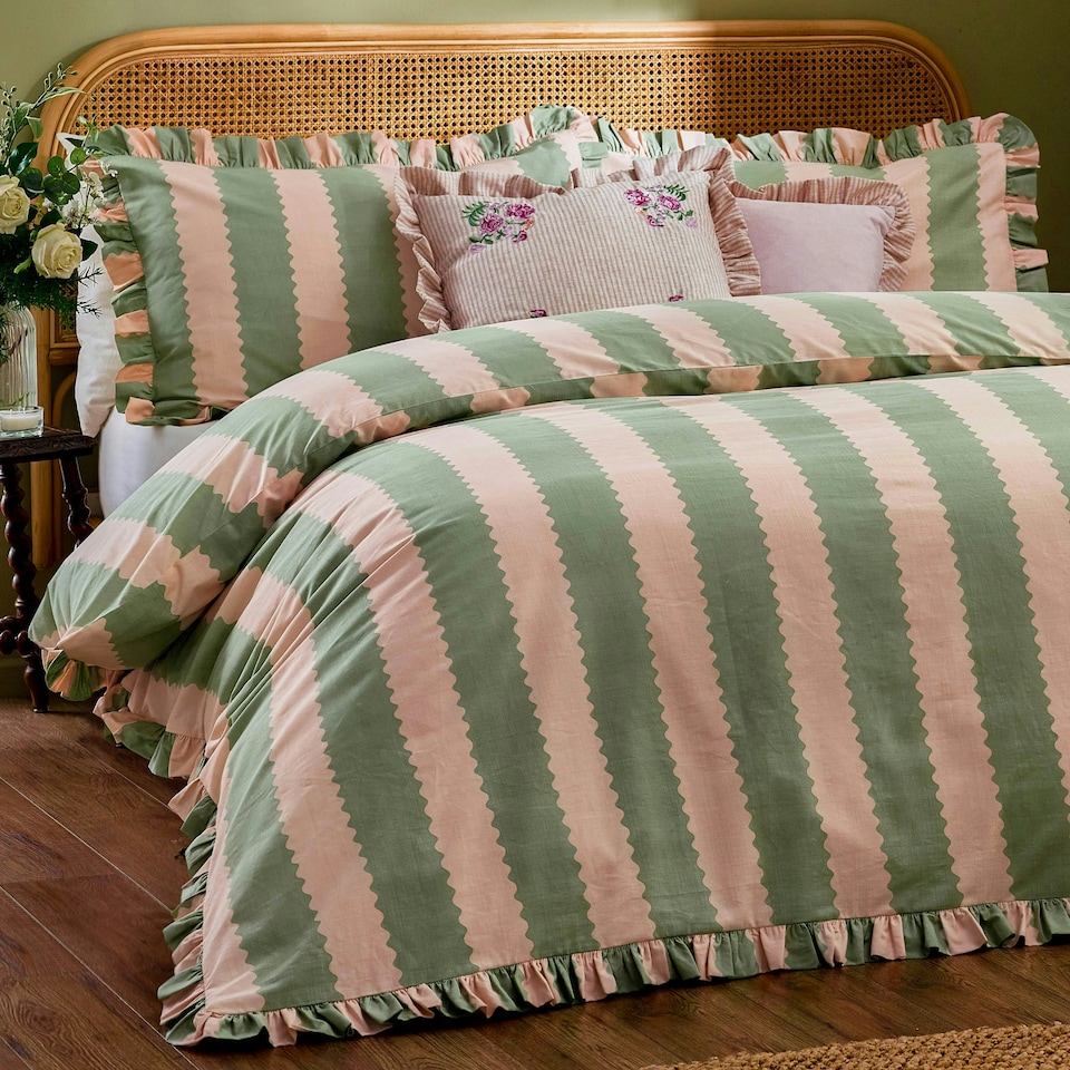 image 1 of Wylder Birdie Stripe Ruffle Single Duvet Cover Set Multi | Single