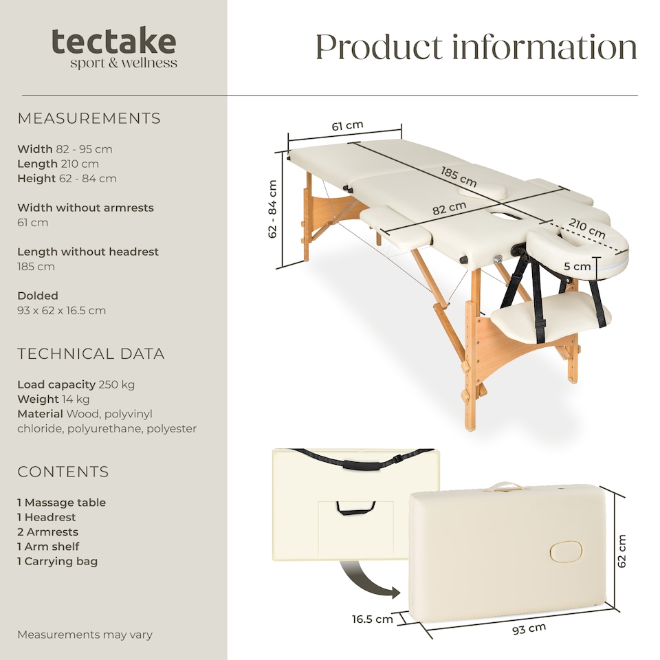 image 1 of Massage Table Freddi - 2-zone bed, foldable, with carry bag, head and armrests | Cream | beige | 1