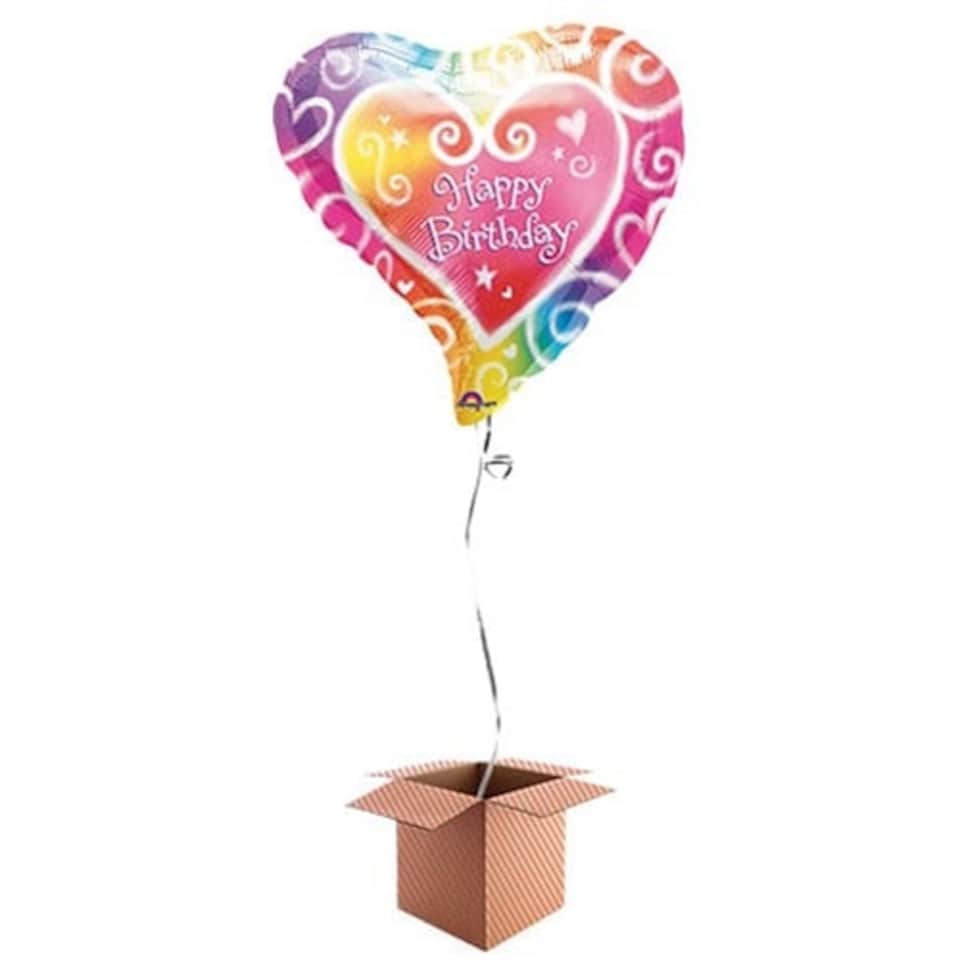Happy Birthday Multi Coloured Heart Shape Foil Balloon - Inflated Balloon in a Box