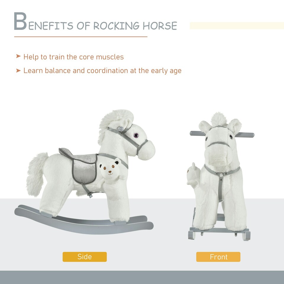 image 1 of HOMCOM Kids Plush Ride-On Rocking Horse with Plush Toy Sound Handle Grip