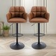 image 7 of 2PC Height Adjustable 360 PU Leather Swivel Barstools Set With Armrest Brown Brown