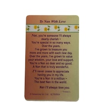 To Nan With Love ....Wallet Card (Sentimental Keepsake Wallet / Purse Card)
