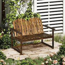 Outsunny Outdoor Wooden Garden Bench, Patio Loveseat Chair with Slatted Backrest and Smooth Armrests for Two People, for Yard, Lawn, Porch, Carbonised Finish