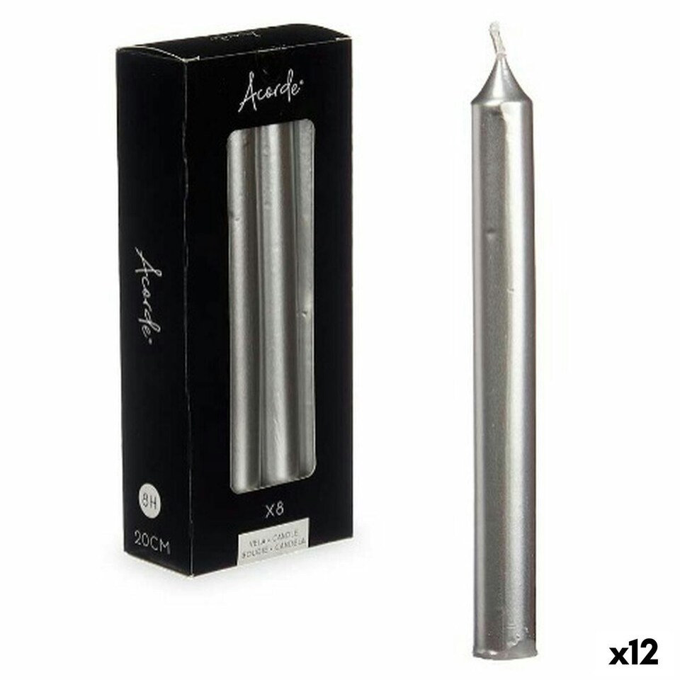 image 1 of Candle Set Acorde 126-E-AR Silver 2 x 2 x 20 cm (12 Units) N/A