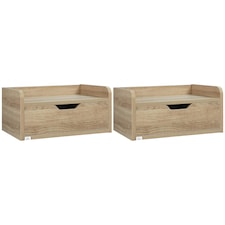 HOMCOM Floating Nightstand Set of 2, Nightstand with Drawer, Rustic Brown