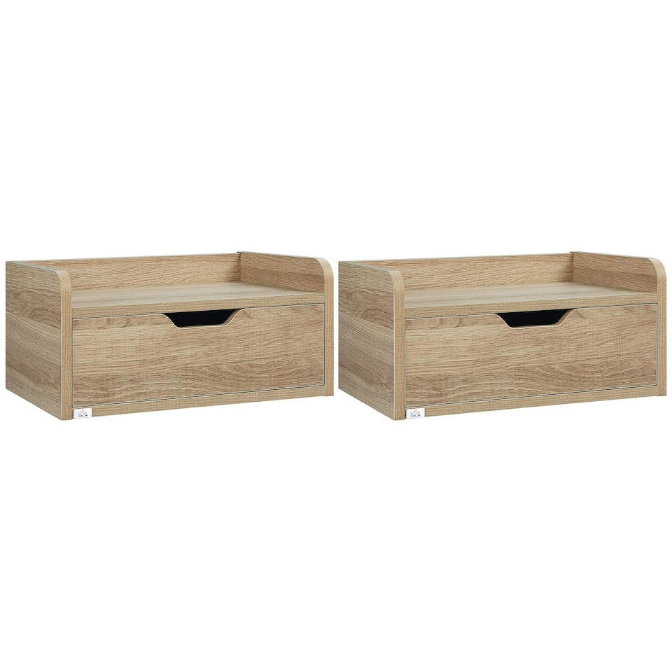 image 1 of HOMCOM Floating Nightstand Set of 2, Nightstand with Drawer, Rustic Brown