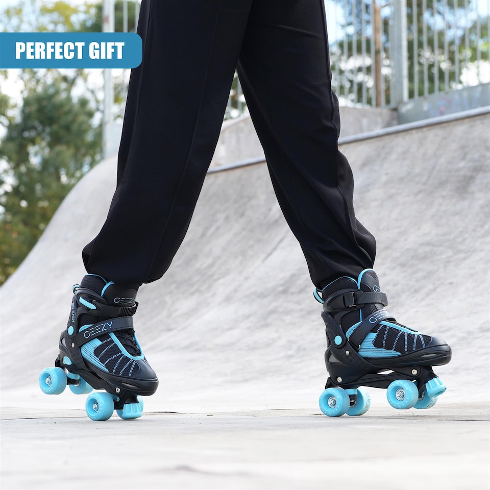 image 1 of The Magic Toy Shop Black And Blue Adjustable Quad Roller Skates Small UK 11 - 1
