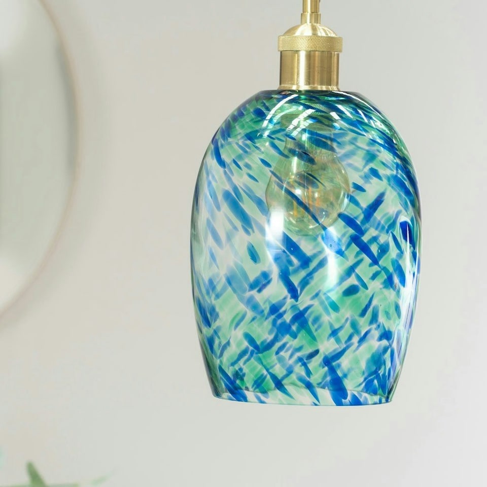 image 1 of ValueLights India Green Confetti Glass with Gold Fitting Easy Fit Lamp Shade