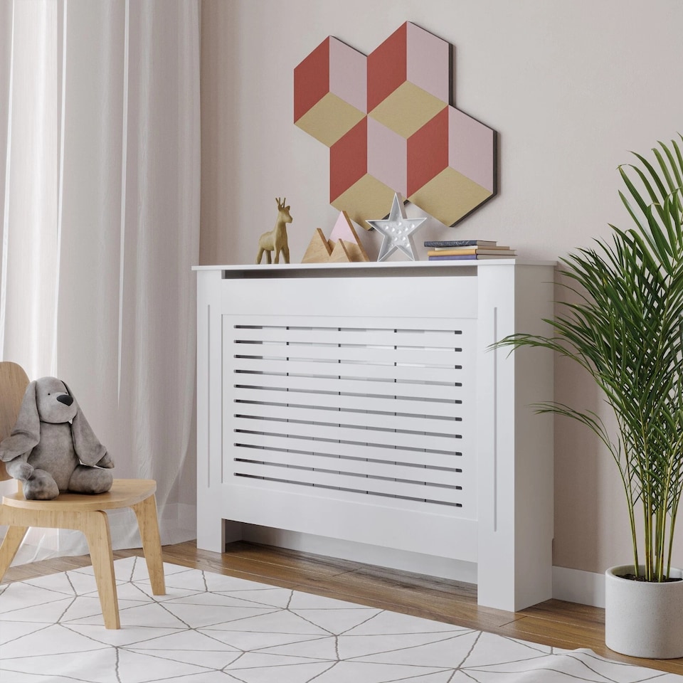 image 1 of Modern Wooden Radiator Cover MDF Grill Shelf Cabinet Furniture | White | Medium White