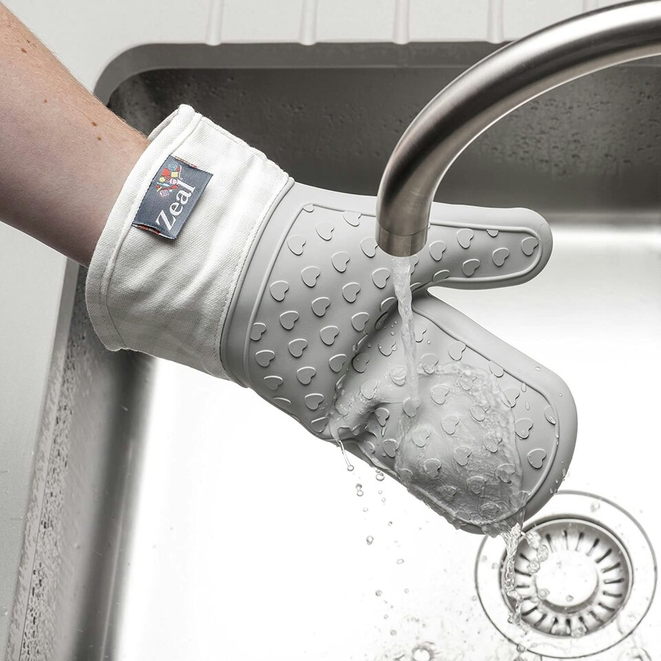 image 1 of Steam Stop™ Silicone Single Oven Glove, Gingham Grey | French Grey