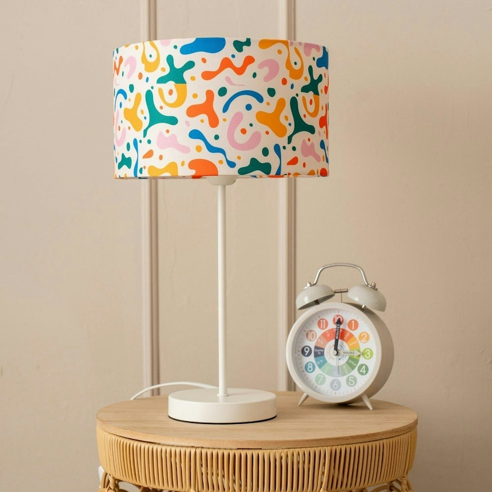 image 1 of ValueLights Charlie White Stem Table Lamp Abstract Shade & Bulb Multi