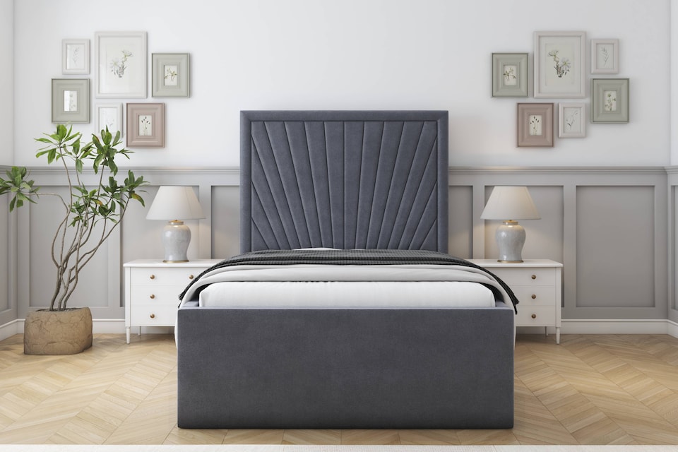 image 1 of Sloomy Somerset Steel Plush Bed Frame With Mattress With 50" Upholstered Headboard 4' Small Double