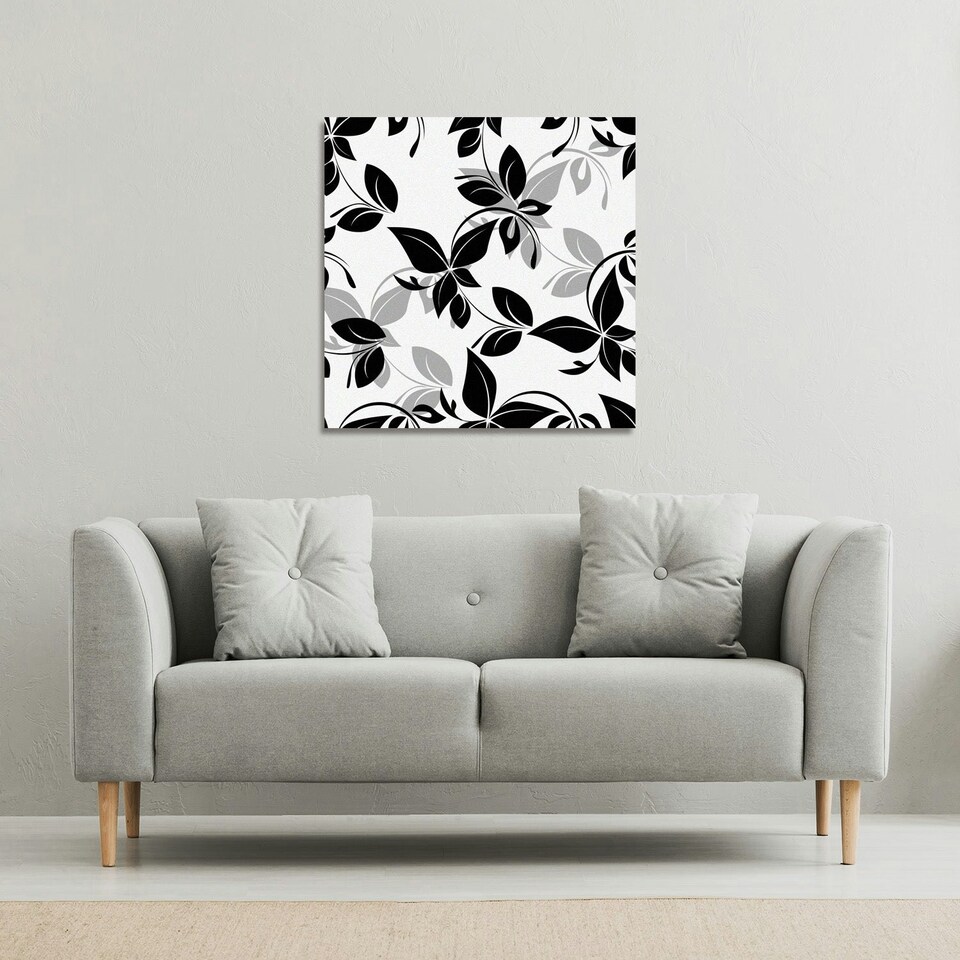 image 1 of Black & White Floral (Canvas Print) 61 x 61 x 4cm