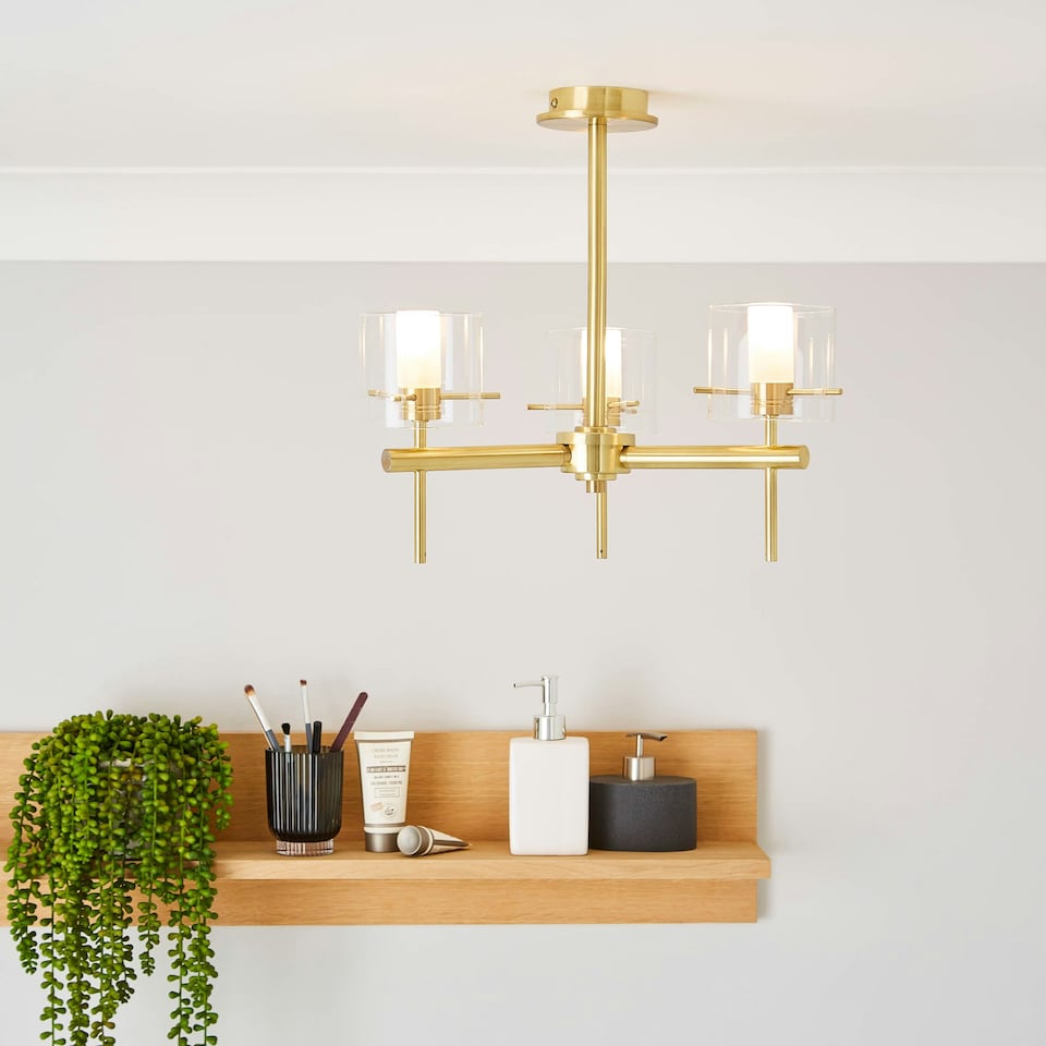 image 1 of BHS Jean 3 Light Bathroom Ceiling Light, Satin Brass | Gold | Satin Brass | 1