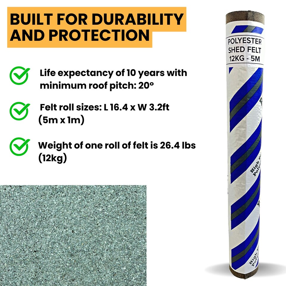 image 1 of Green Polyester Shed Roofing Felt Roll 5m x 1m – Heavy Duty Waterproof Roof Covering for Sheds, Summerhouses & Kennels – 10-Year Life Expectancy Green | 8m x 1m