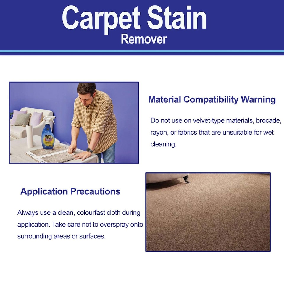 image 1 of 1001 Carpet and Pet Stain Remover Spray Set 500ml Gentle Deep-Cleaning for Rugs Upholstery and WoolSafe Floors